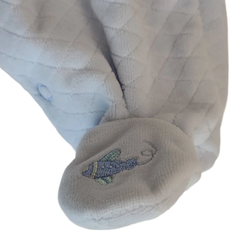 3 Months Baby 2 Piece Outfit Vintage Pastel Blue Plane Embroidered Fleece